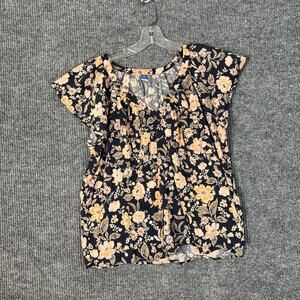 Old Navy Womens Top XL Floral Bohemian Short Sleeve Peasant Cottage Multi Color